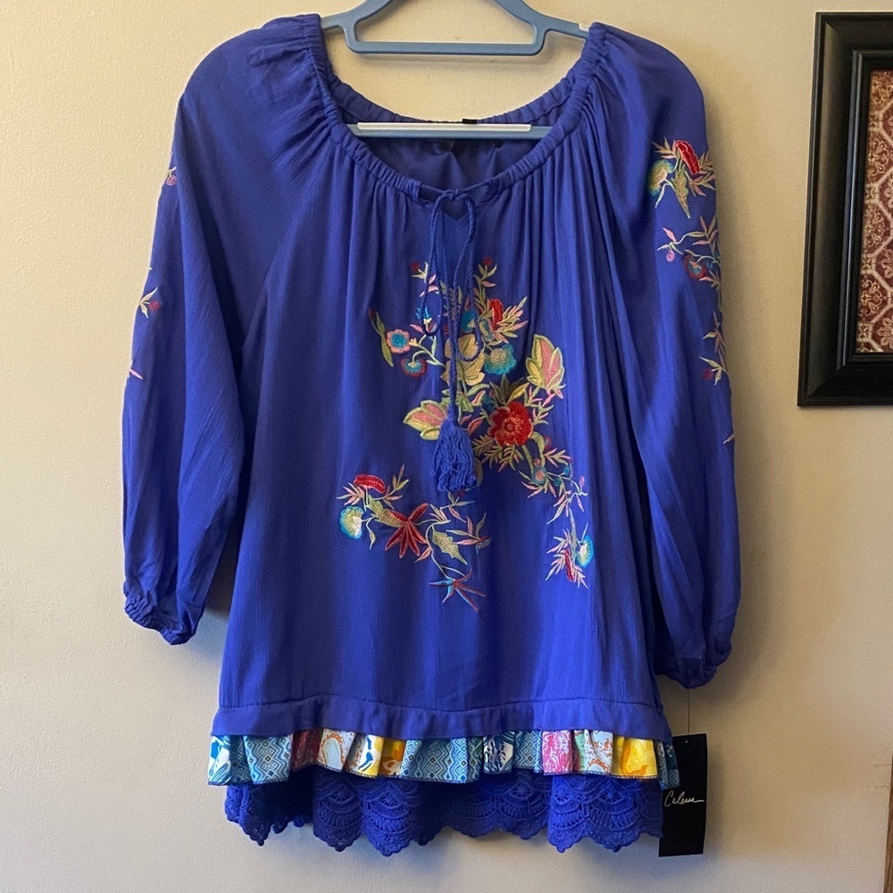 Calessa Embroidered Blue Women's Top 🆕